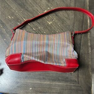 Liz Claiborne Multicolor Striped Shoulder Bag with Red Accents